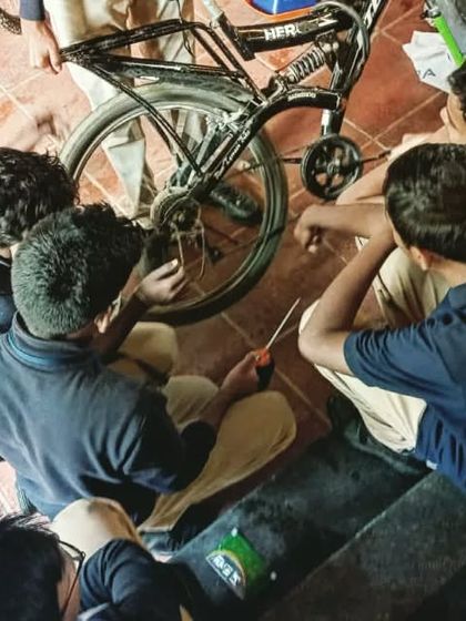 A group of students from Vidyanjali Academy for Learning get hands on with bicycle maintenance. We believe repair skills are essential for everyone and love bringing our workshops directly to schools.