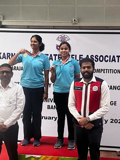 Rohita and Rishika on the podium after their medal wins in the 25M junior event.