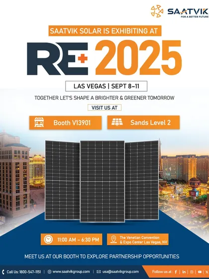 We are proud to represent Indian manufacturing at RE+ 2025 in Las Vegas. This graphic details our participation, where we showcased our advanced N-Type TOPCon modules and explored strategic partnership opportunities.
