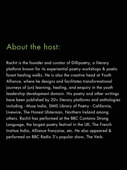 A little about me and my journey with DilliPoetry, which began with the idea of hosting poetry walks and healing forest walks to make poetry an embodied experience.