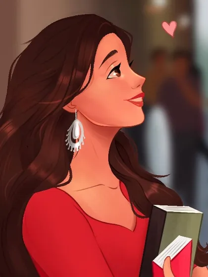 A detailed close-up of Ananya's character from my '2 States' illustration. Her hopeful expression and the books in her arms are key details that set the scene.