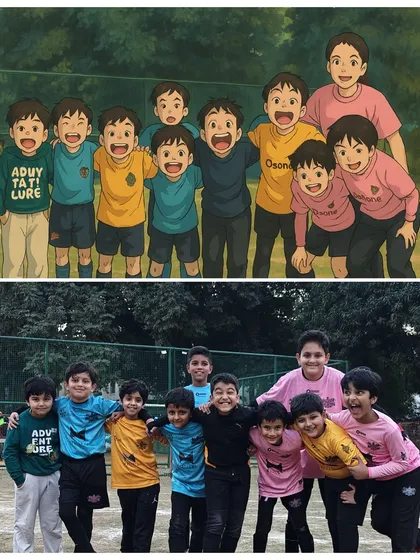 A team photo gets a touch of Ghibli magic. This image captures the camaraderie and joyful spirit that coexists with serious training.