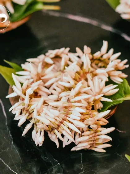 Traditional Mangalorean jasmine buds, sourced specially for a Roka ceremony, show my commitment to incorporating culturally significant and personal details.