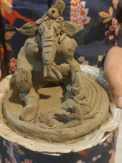Another wonderful Ganesha idol created during our workshop. The textures and form highlight the therapeutic and expressive nature of working with clay.