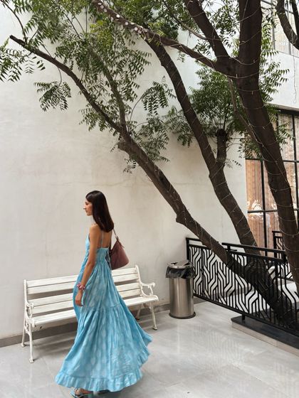 Another shot of the blue maxi dress, showing its lovely movement. I always look for clothes that feel as good as they look.