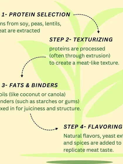 Here's a closer look at the four steps to creating plant-based meat: protein selection, texturizing, adding fats and binders, and flavoring. Our vegan meals make it easy to enjoy these options.