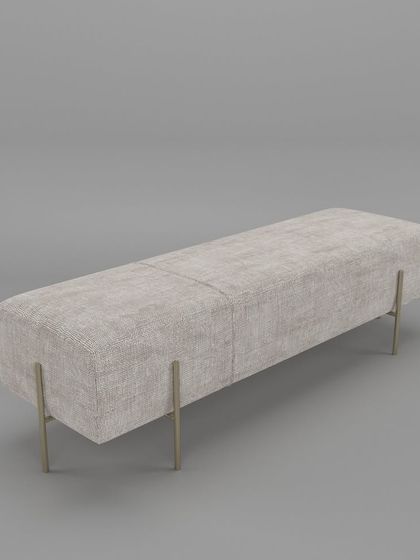This angle showcases the textured fabric and generous length of our modern bench, making it a versatile piece for seating or display.