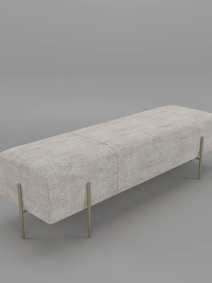 This angle showcases the textured fabric and generous length of our modern bench, making it a versatile piece for seating or display.