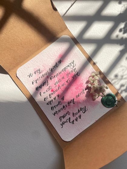 Another example of a personalized message inside a card. The pink watercolor and dried flowers add such a soft, romantic touch.
