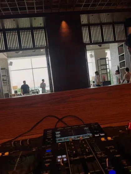 The view from my DJ booth at Mayouchi. A clean setup and a great view of the space.