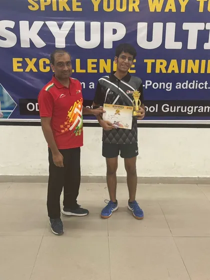A moment of recognition for Vivaan Agarwal at the SkyUp Open Table Tennis Tournament. He secured 1st place in the Under 15 Boys and 3rd in the Under 13 Boys category.