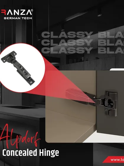 The Alpdorf concealed hinge in classy black delivers flawless functionality and unmatched aesthetics, blending seamlessly into your cabinetry for a modern look.