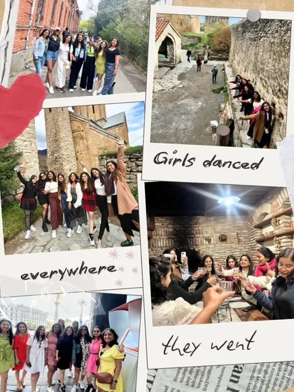 On our girls' trips, we dance everywhere we go. This collage shows our group bringing their energy to the ancient streets and cozy corners of Georgia.