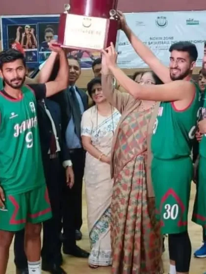 This is what victory looks like. Our Jamia men's basketball team lifts the North Zone Inter-University Championship trophy after a hard-fought tournament. I handle the complete management for these large-scale, multi-team university championships.