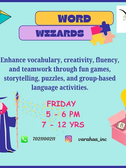 Welcome to Word Wizards, a creative vocabulary-building class for ages 7-12. We use fun games, storytelling, puzzles, and group activities to enhance vocabulary, fluency, and teamwork, making language feel like play.