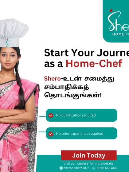 Nalla samaipeengala? (Do you cook well?) You can start earning right from your home kitchen with us. We make it simple to begin your journey as a home chef, with no qualifications or prior experience needed. Join our growing family of empowered women today.