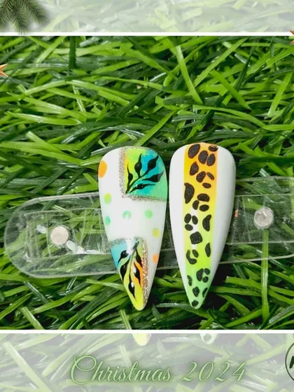 Another example of a student combining different patterns like polka dots and animal prints with a neon gradient.