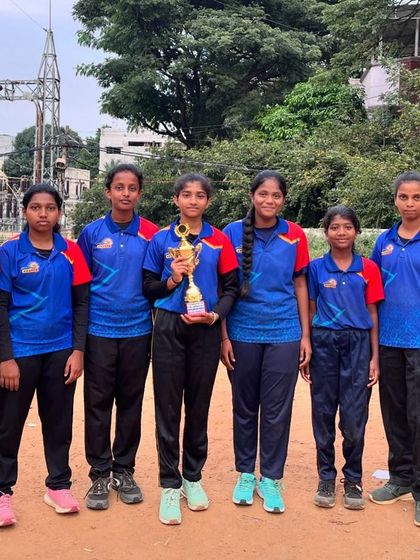 Our sub-junior girls' team with their trophy after finishing as the 2nd runner-up in the district championship.