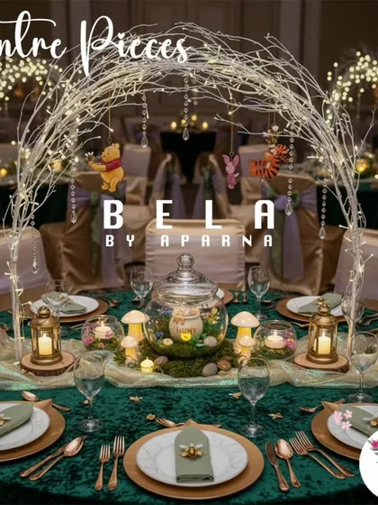 Details matter, and this Winnie the Pooh centerpiece is a testament to that. I design every element of the party, ensuring that even the dining tables continue the story with custom, enchanting decor like this fairy-lit branch and honey pot arrangement.