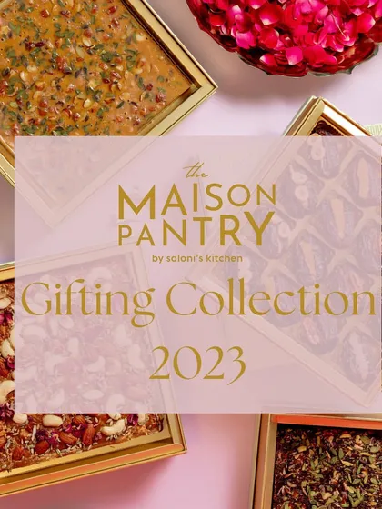 This collage represents my Gifting Collection for 2023. It highlights the variety I offer, from assorted dry fruit-stuffed dates to different types of mithai bars, all in my signature elegant packaging.