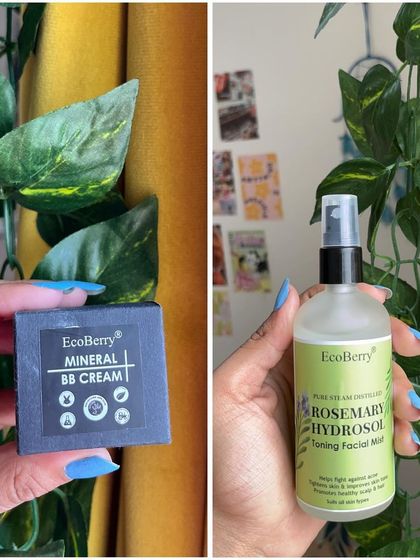 This image shows our Mineral BB Cream and Rosemary Hydrosol, two must-haves for a clean beauty routine. They are eco-friendly, sustainable, and perfect for a healthy skincare regimen.