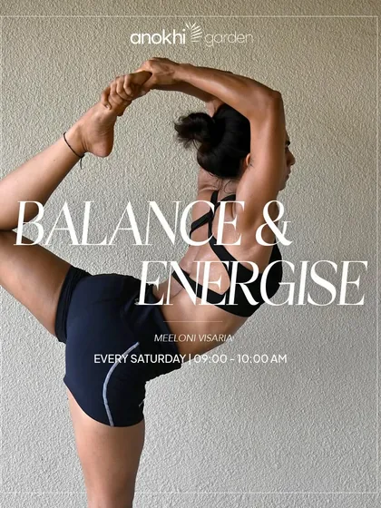 Find your center with our Balance & Energise Hatha Vinyasa flow. This class is designed to build strength and stability, leaving you feeling revitalized and grounded. This is a moment of powerful grace, captured in our serene studio space.