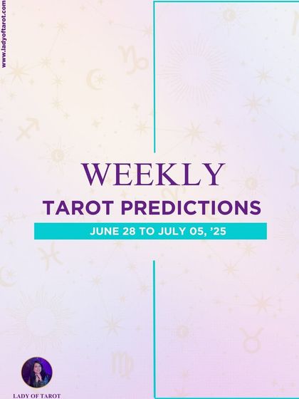 Title card for my Weekly Tarot Predictions series from June 28 to July 05, '25. A clean and simple invitation to discover your weekly forecast.