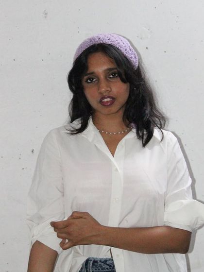 Crochet bandanas just make everything look cooler. Here’s my lavender mesh bandana, styled for a clean, aesthetic look with a simple white shirt.