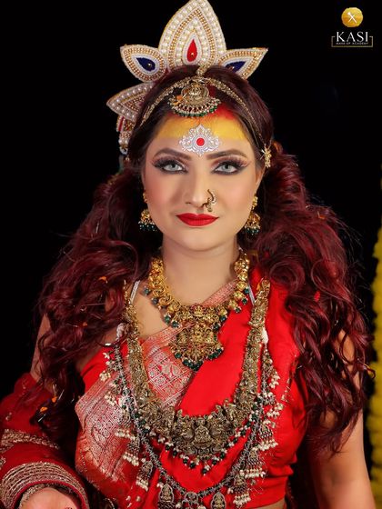 Jai Mata Di. A divine goddess look created for Navratri, featuring the traditional third eye and a powerful expression.