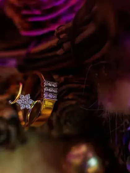 A close-up of Asawari and Amit's engagement ring, artfully placed for a creative and memorable detail shot.