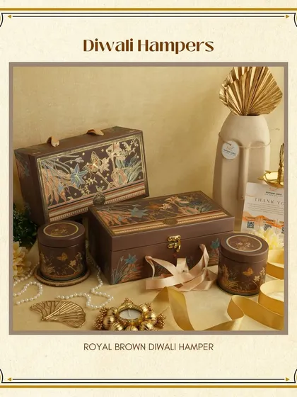 The 'Royal Brown' Diwali Hamper. This intricately designed set of boxes and jars has a rich, traditional feel, making it a perfect gift for corporate clients or respected elders.