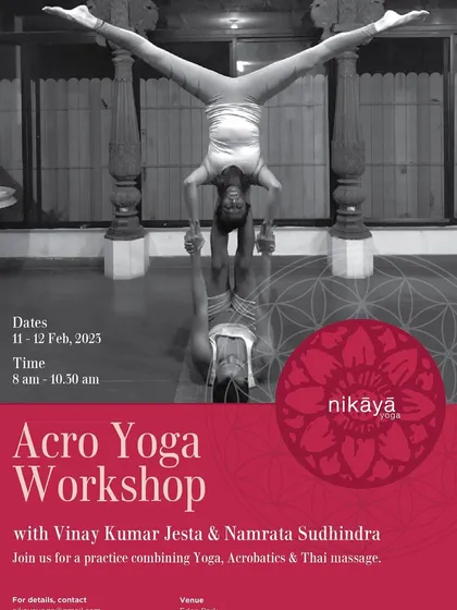 Come play and connect in my Acro Yoga workshop. This practice combines yoga, acrobatics, and healing arts to build trust and communication. It's a beginner friendly session where we focus on having fun and supporting each other, even if we wobble.