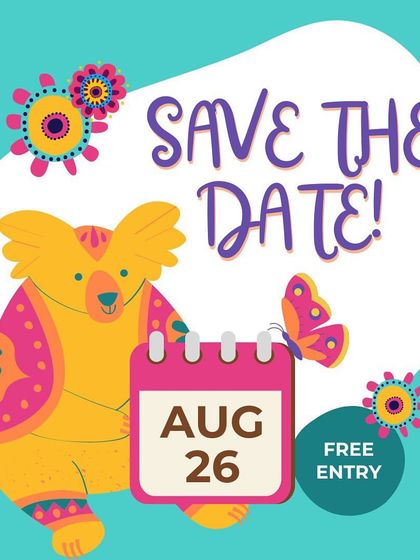 Save the date! A bright and cheerful graphic reminding everyone about the upcoming event on August 26.
