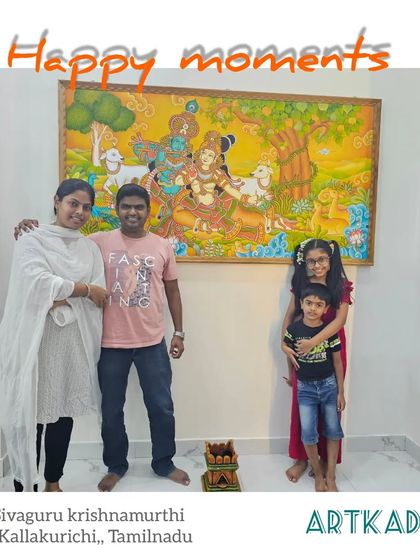 A happy family in Kallakurichi, Tamilnadu, with their new custom Radhakrishna mural. Moments like these are what make our work so fulfilling.