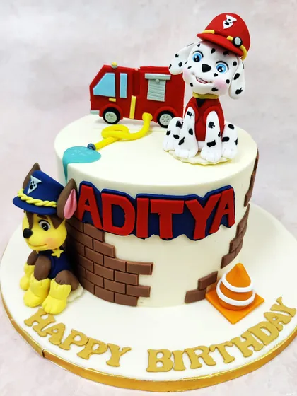 For the little heroes, we present this action-packed Paw Patrol cake. Featuring hand-crafted, detailed figurines of Chase and Marshall complete with a fire truck, this cake shows our dedication to bringing popular cartoon characters to life with precision and personality.