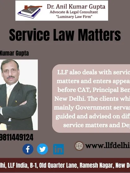 Our firm specializes in service law matters, providing expert guidance and representation for government servants before the Central Administrative Tribunal (CAT) in New Delhi.