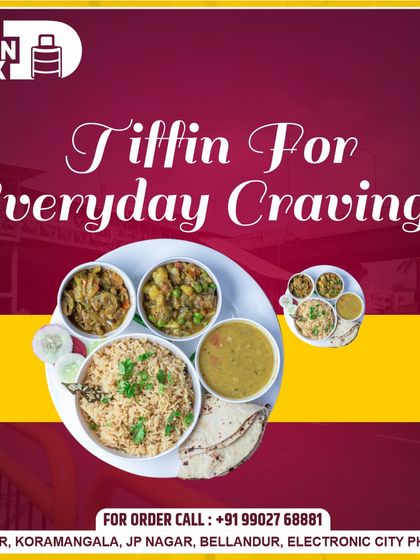 My tiffin service is designed to satisfy your everyday cravings for simple, good food. This image shows a standard thali with rice, roti, dal, and sabjis, perfect for a daily lunch or dinner.