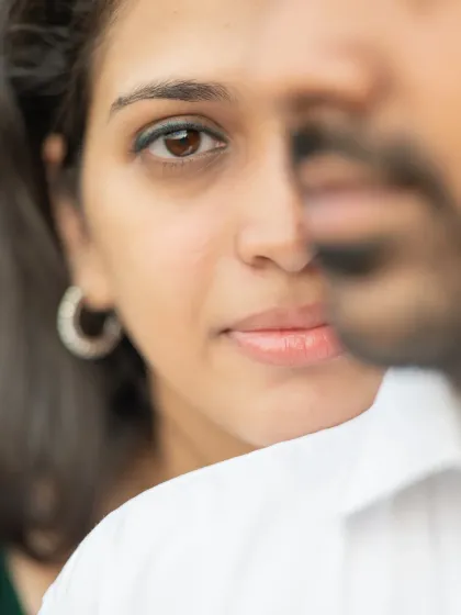 A creative close-up portrait from a pre-wedding session. I played with focus and framing to create an artistic and intimate shot that draws you into her gaze.