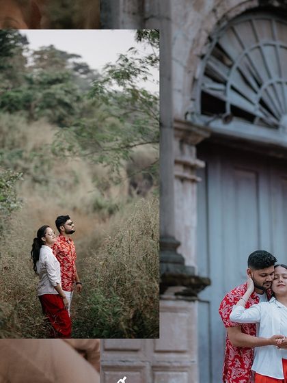 A collage from a pre-wedding shoot in a location with old-world charm, featuring colorful architecture and natural landscapes.