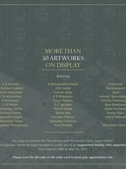 A detailed list of the more than 50 acclaimed artists featured in our exhibition, from modern masters to contemporary visionaries, alongside a special AR experience.