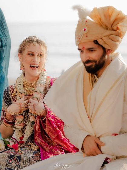 The bride's infectious laughter during a fun moment in the ceremony.