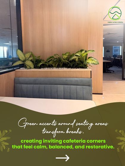 Green accents around seating areas transform a simple break into a restorative moment. The placement of these planters in the cafeteria is intentional, designed to create inviting corners that feel calm and balanced.