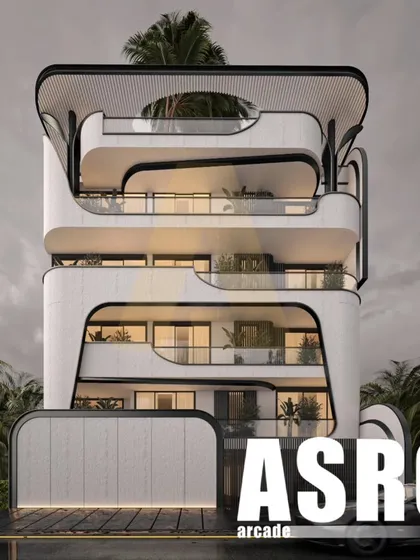 This multi-storey residence is a symphony of fluid lines and open balconies, creating rhythm and movement. The design uses sustainable materials like concrete, glass, and aluminum to balance modern luxury with environmental consciousness, emphasizing natural light and ventilation.