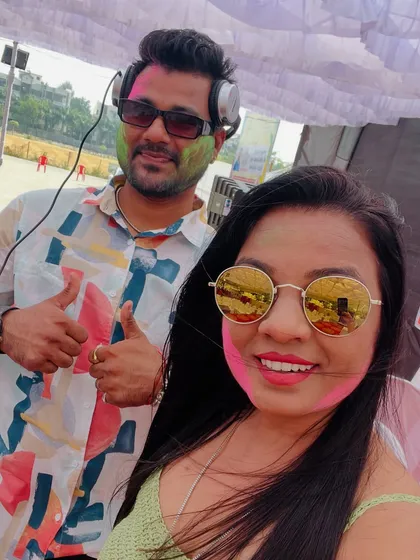 A selfie with DJ Vicky during a colorful and energetic Holi event in Deolali. We make a great team, bringing the best music and masti to the party.