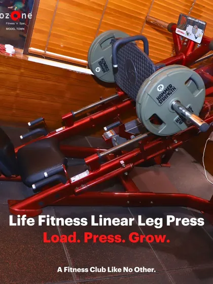 The Life Fitness Linear Leg Press. This machine allows you to load heavy weight to build serious lower body strength in your quads, glutes, and hamstrings, with built in safety features.