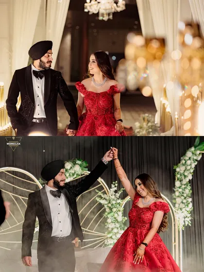 A collage of the couple's entry and first dance, capturing the movement and romance of the moment.