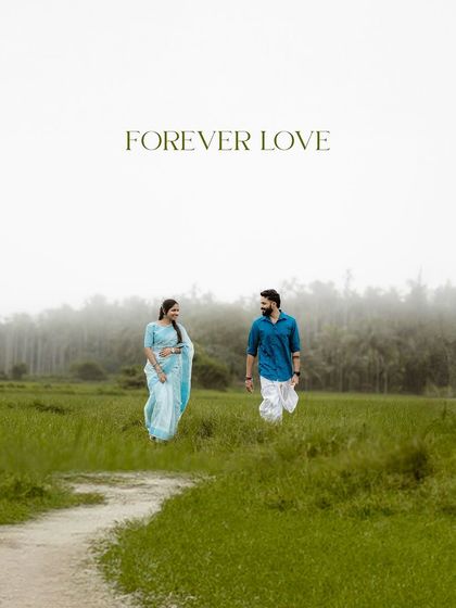 A simple, elegant image from a field photoshoot with a "Forever Love" text overlay, perfect for a save-the-date.