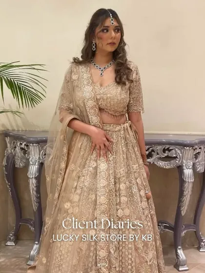 Client Diaries! A happy client looking absolutely radiant in one of my custom-made embellished lehengas.