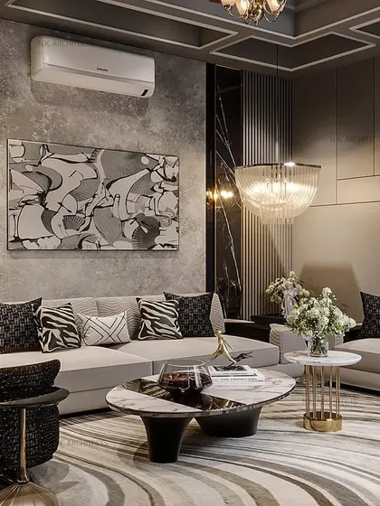 We transformed this basement into a stylish living space with a sleek black and grey theme. Coffered ceilings add depth and dimension, while strategically placed mirrors and a piano nook make it the perfect blend of modern elegance and comfort.