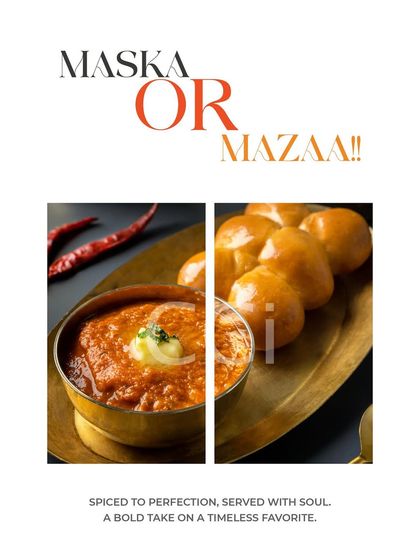 Maska or Mazaa? We bring you both with our take on Pav Bhaji. The rich, spiced vegetable mash is served with a dollop of butter alongside soft, golden pav, offering a bold and soulful taste of this timeless favorite.